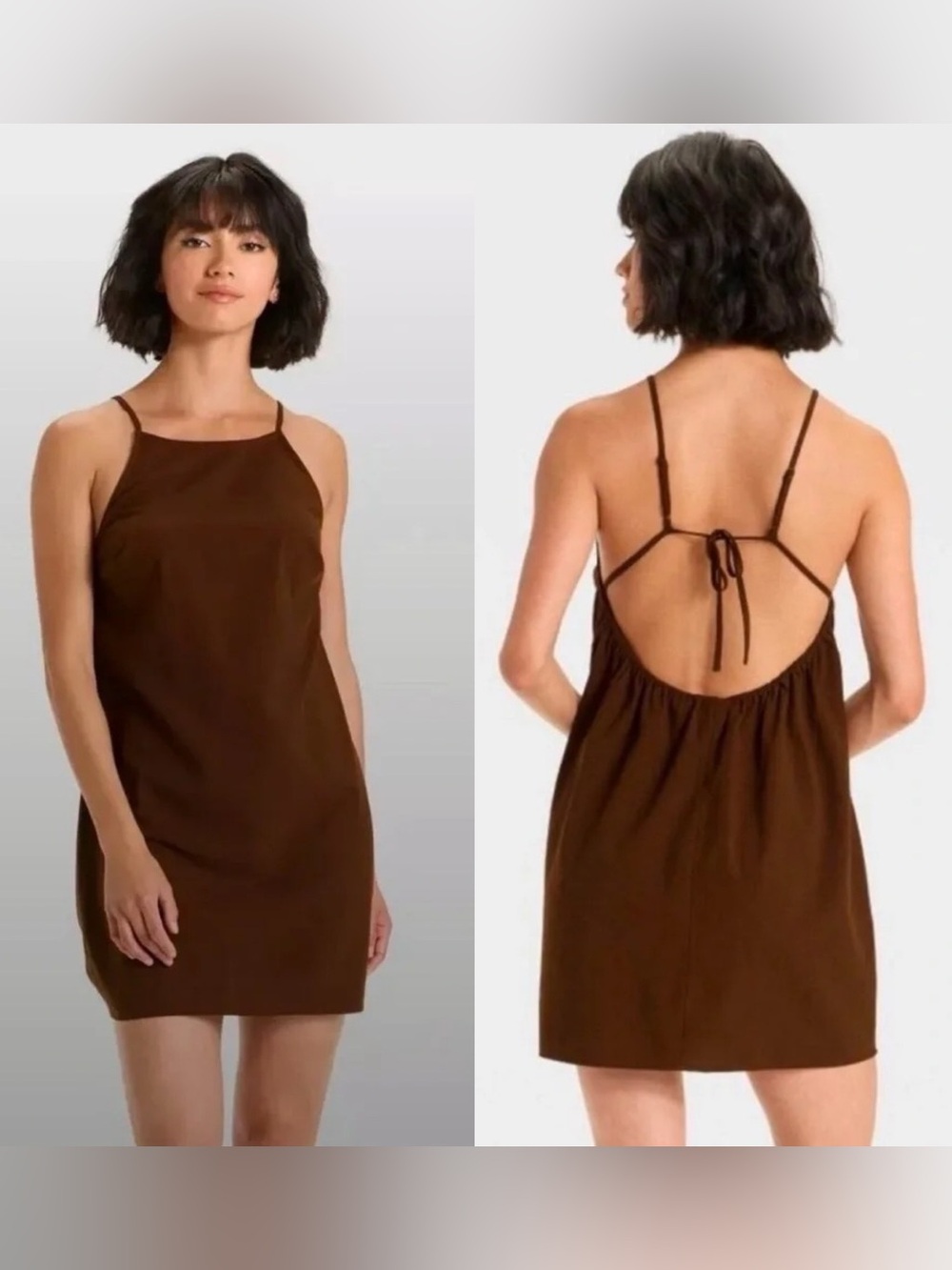 NWT A New Day Halter Brown Shift Dress Womens Size Medium Open Back
